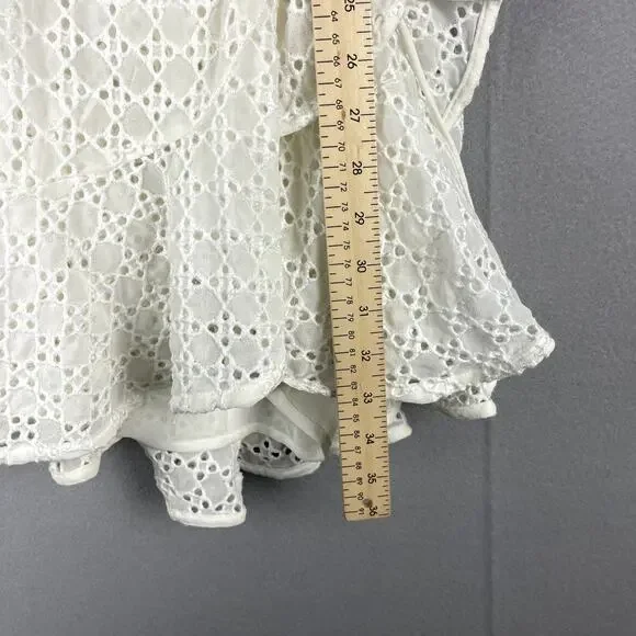Bardot Nadia Tie Back Mini Eyelet Dress Womens 4 Ivory Ruffle Puff Sleeve NWT - Picture 11 of 16